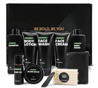 BODY & EARTH Cadeaux pour hommes - Coffret cadeau de soins en bois de cèdre pour homme, kit de soin de 10 pièces avec huile à barbe, baume, shampooing et accessoires, cadeau d'anniversaire pour homme