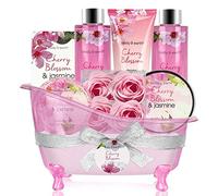 Coffret Bain et Corps-Panier-Cadeau de 8 Pièces au Parfum de Fleur de Cerisier et de Jasmin, Coffret Cadeau Parfait pour les Femmes de l’Anniversaire, cadeau noel