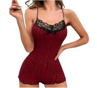 Body en dentelle pour femme - Débardeur sexy en coton avec dentelle - Sans manches - Cami - Haut à bretelles - Col en V - Débardeur spaghetti - Respirant - Gilet élastique - T-shirt serré, RD1, XXL