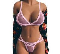 Body en silicone Un ensemble européen et transparent soutien-gorge et sous-vêtements avec lacets pour lingerie rouge satinée, Rose, XXL