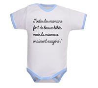 Body enfant, brassière manches courtes, bébé, fille, garçon, cadeau de naissance, humour, beau bébé, pressions à l’entrejambe - blanc/bleu, 6-12 mois