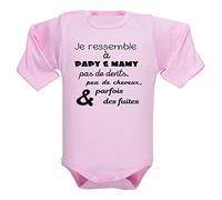 Body enfant, manches longues, pressions à l’entrejambe, brassière bébé, fille et garçon, message humour, papi et mamie - Rose clair, 3-6 mois