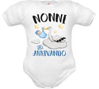 Body et barboteuses bébé originaux mignons drôles avec phrases maman et papa. idée cadeau naissance anniversaire et fête des mères, Body bébé Nonni sto arrivando manches courtes, 0-3 mois