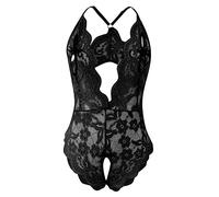 Body et Combinaison Sexy Femme Dos Nu en Dentelle Décolleté V Teddy Lingerie Culotte Ouverte Erotique Nuisette sous-Vêtements Ensemble One-Piece Babydoll Pyjama Négligé Hot Fendue