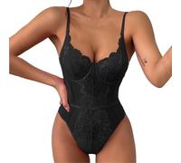 body femme sexy chic dentelle push up teddy bodysuit femme dos nu bretelles fines top haut transparent femme sans manche ete club libertin lingerie sexy femme coquine hot justaucorps (Black, S)