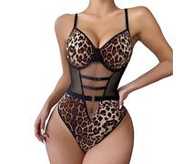 Body Femme Sexy Chic Push up Leopard Teddy Bodysuit Femme Dentelle Dos Nu Bretelles Lingerie Sexy Femme Coquine Hot Justaucorps Tenue sous Vetement Femme Sexy érotique Pas Cher (Brown, M)