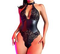 Body Femme Sexy Cuir Vernie Bodysuit Jumpsuit Sexy Transparent Bodycon Lingerie de Nuit Jeu de Rôle Cosplay Dos Nu Chaîne Bôndage