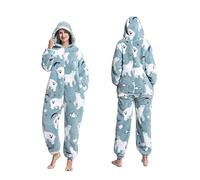 Body Femmes Cartoon Animal Combinaisons pour Femmes Hommes Unisexe Mignon Épais pour Couples Nouveau Velours Home Tianma Pyjama 1 Pièce pour Adultes, bleu clair, M