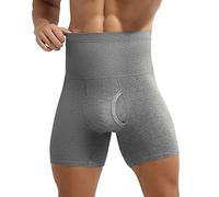 Body gainant en coton pour homme - Contrôle du ventre - Culotte amincissante taille haute - Sous-vêtements de compression chauds - Anti-frottement - Pantalon de sport confortable et respirant, gris