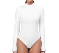 Body gainant gainant pour femme, col roulé montant, combinaison à manches longues, body à manches longues, barboteuse courte et légère, blanc, S