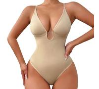 Body gainant pour femme avec col en V, sans couture, rehausseur de silhouette, confortable, extensible, amincissant, soutien-gorge de taille, beige, S