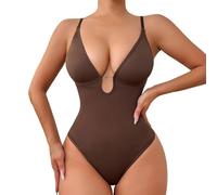 Body gainant pour femme avec col en V, sans couture, rehausseur de silhouette, confortable, extensible, amincissant, soutien-gorge de taille, marron, S