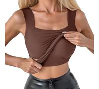 Body gainant pour femme, soutien-gorge intégré, débardeur d'été à bretelles spaghetti, débardeur basique avec rembourrage de poitrine, café, M