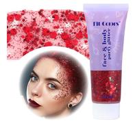Body Glitter Gel, Gel Paillettes Visage, 50ml Paillette Gel Liquid, Gel Paillettes Visage et Cheveux, Paillettes Chunky Holographique pour Maquillage Sirène, Noël, Pâques, Lèvres (Rouge)