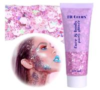 Body Glitter Gel, Gel Paillettes Visage, 50ml Paillette Gel Liquid, Gel Paillettes Visage et Cheveux, Paillettes Chunky Holographique pour Maquillage Sirène, Noël, Pâques, Lèvres (Rose foncé)
