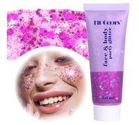 Body Glitter Gel, Gel Paillettes Visage, 50ml Paillette Gel Liquid, Gel Paillettes Visage et Cheveux, Paillettes Chunky Holographique pour Maquillage Sirène, Noël, Pâques, Lèvres (Rose rouge)