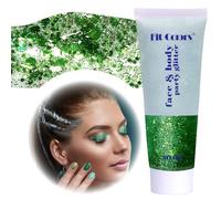 Body Glitter Gel, Gel Paillettes Visage, 50ml Paillette Gel Liquid, Gel Paillettes Visage et Cheveux, Paillettes Chunky Holographique pour Maquillage Sirène, Noël, Pâques, Lèvres (Vert)