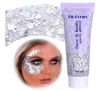 Body Glitter Gel, Gel Paillettes Visage, 50ml Paillette Gel Liquid, Gel Paillettes Visage et Cheveux, Paillettes Chunky Holographique pour Maquillage Sirène, Noël, Pâques, Lèvres (Argent)