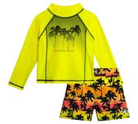 Body Glove Ensemble de bain 2 pièces pour bébé garçon - Maillot de bain 2 pièces à séchage rapide UPF 50+ et protection anti-irritations pour garçons et enfants (2T-4T), Palmiers jaune fluo, 3 ans
