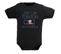 Body humour tonton qui déchire, vêtement bébé, cadeau de naissance, tonton, oncle, texte marrant, 100% coton - Noir, 0-3 mois
