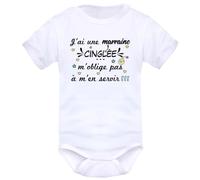 body j'ai une famille cinglée, papa maman papi mamie parrain marraine tonton ou tatie - 3-6 mois, marraine - Manches Courtes