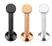 Body Jewellery Shack Piercing labret en acier chirurgical plaqué or rose avec filetage interne pour lèvre, oreille, hélix, tragus, disque de 3 mm, tête plate (8 mm x 1,2 mm, noir), Acier allié