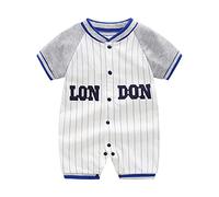 body manche courte bebe garcon ouverture devant avec boutonnée barboteuse bebe garçon ete maillot baseball combinaison bebe fille naissance 0-18 mois vetement bebe garçon nouveau né (Blue, 0-3 mois)