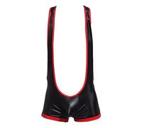 Body Mankini Homme Cuissard en Cuir Brillant Jockstrap Boxer Shorts One Piece Wrestling Singlet Justaucorps SMEI-vêtements (Le Noir,M)
