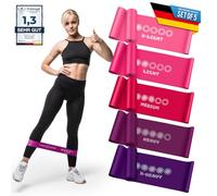 Body & Mind® Bandes de Fitness 5 pièces Bandes de résistance en 5 Niveaux, Bandes de Gymnastique Set de 5 pièces pour Le musclage, Le Yoga, Le Pilates & Le Work-Out ; Bande de Sport 100% Latex (Rose)