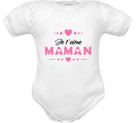 body nouveau né avec la phrase je t’aime maman - fille, en pur coton manche courte - idée cadeau naissance - baptême - (jta-maman-fille-mm-0 mois)