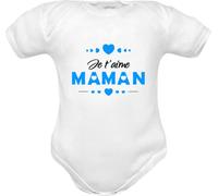body nouveau né avec la phrase je t’aime maman - garçon, en pur coton manche courte - idée cadeau naissance - baptême - (jta-maman-gar-mm-0 mois)