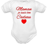 body nouveau né cadeau maman - je suis ton cadeau - en pur coton manche courte - idée cadeau naissance - (maman-cadeau-wmm 0 mois)