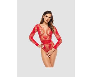 Body ouvert résille manches longues Regina rouge