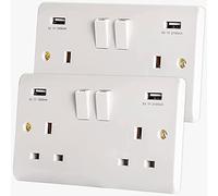 Body-Plus Lot de 2 prises murales à double prise USB avec 2 ports USB de charge rapide (3,1 A) Compatible avec iPad, iPhone, tablette, mobile