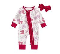 Body pour bébé avec nœud papillon, fermeture éclair, bandeau inclus, mignon, élégant, confortable et mignon, rouge, 6-12 mois