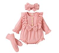 Body pour bébé fille à volants à manches longues avec nœud papillon - Body - Bandeaux - Tenues - Grenouillère à peindre - Fête prénatale, rouge, 3-6 mois