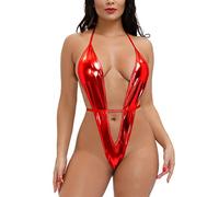 Body pour femme, uniforme lingerie sexy, ourson d'un pièce, corset Babydoll en PVC, maillot de bain chaud en vernis, rouge, Taille unique
