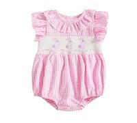 Body pour nouveau-né fille - Motif lapin mignon - Manches courtes - 0 à 18 mois - Rose - 0 à 3 mois