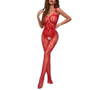 Body Résille Intégral Femme Combinaison Ouverte en Nylon Lingerie Érotique Transparente Combinaison Infirmière Érotique Résille Transparent Dentelle Tenue Fétichiste Sexy Rouge