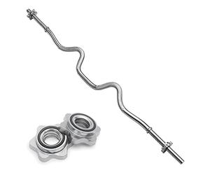 Body Revolution EZ Barbell Bar - Barre d'haltérophilie EZ Super Curl de 1,2 m pour disques de poids de 2,5 cm - Barbell pour biceps et bodybuilding Spinlock ou collier à ressort (collier Spinlock de