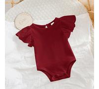 Body rouge à manches papillon en maille pour nouveau-né fille, mignon et décontracté, avec un body d'été à manches papillon. 6-9M,9-12M,12-18M,18-24M,2-3Y,0-1M,1-3M,3-6MUnicolorePolyester