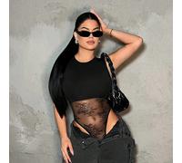 Body sans manches en dentelle patchwork transparent, top rave noir, dernier top pirate pour femmes, nouveaux arrivages, hauts pour dames, club, été, sexy chic L,M,S,XL,XS,XXSUnicoloreTissu tricoté