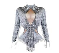 Body sexy à franges en strass pour femme Coupe ajustée