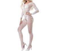 Body Sexy en Maille, Transparente à Manches Longues Leotard, Sexy Femme Lingerie Dentelle, De Nuit Chemise Col en V Babydoll Porte Body Ouvert Erotique, Pure Lingerie éRotique Combinaison