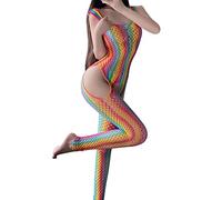 Body Sexy Femme érotique Ouvert Entrejambe Club libertin Bodystocking Collant Resille Arc en Ciel Lingerie Sexy Hot Chaude Transparente Filet Pas Cher Bodysuit Curvy (Hot Pink, One Size)