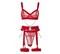 Body Sexy Femme Porte Jartelle Femme Sexy Ensemble Lingerie érotique Ensemble Femme Transparent Femmes Sexy sous-Vêtements Dentelle Transparente Ensemble Lingerie Femme Sexy Chic Nuisette (Red, M)