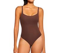 Body String Gilet Moulant T-shirt Femmes Col Carré Sans Manches Body Débardeur Minceur Catsuit Justaucorps Shaper,Brun,XL