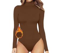 Body thermique à manches longues pour femme - Élégant et chaud - Coupe ajustée - Pull d'hiver - Pull à manches longues - Pull à manches longues - Sous-vêtement bodies - Col montant - Body traditionnel