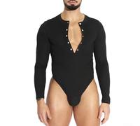 Body triangle décontracté pour homme - Barboteuse respirante - Col en V - Manches longues - Convient pour une utilisation en toute année - M - Noir