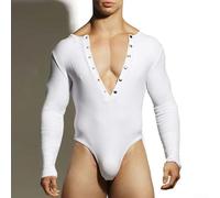 Body triangle décontracté pour homme - Barboteuse respirante - Col en V - Manches longues - Convient pour une utilisation en toute année - XL - Blanc